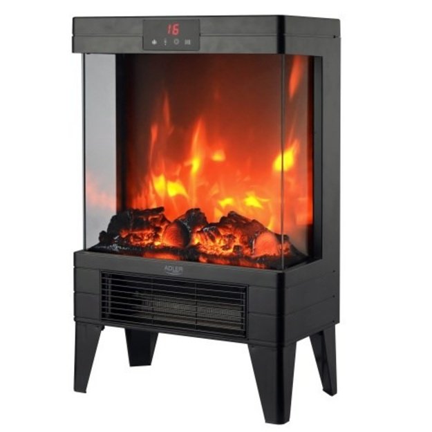 Electric fireplace LED with remote | 3D flame effect | 2 heating levels 1000W/2000W | Thermostat Adler