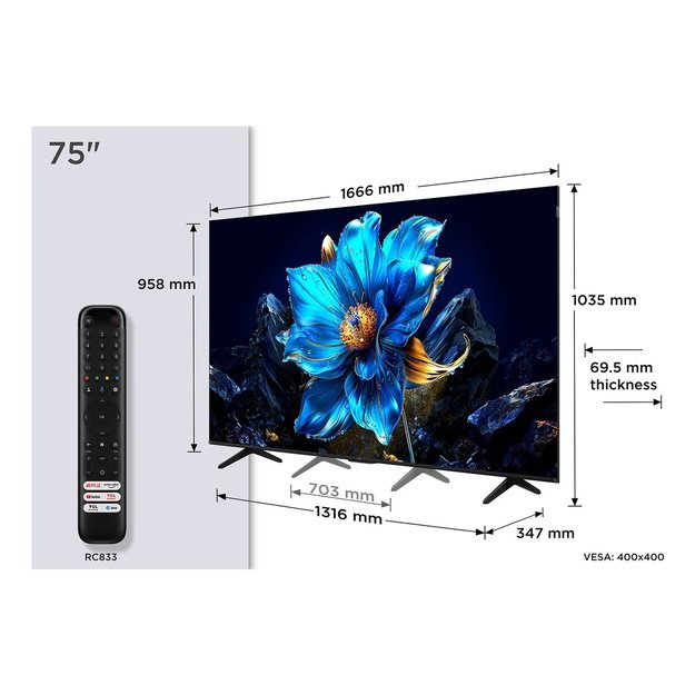 TCL P79K 75P79K TV 190.5 cm (75 ) 4K Ultra HD Smart TV Wi-Fi Metallic 450 cd/m&sup2;