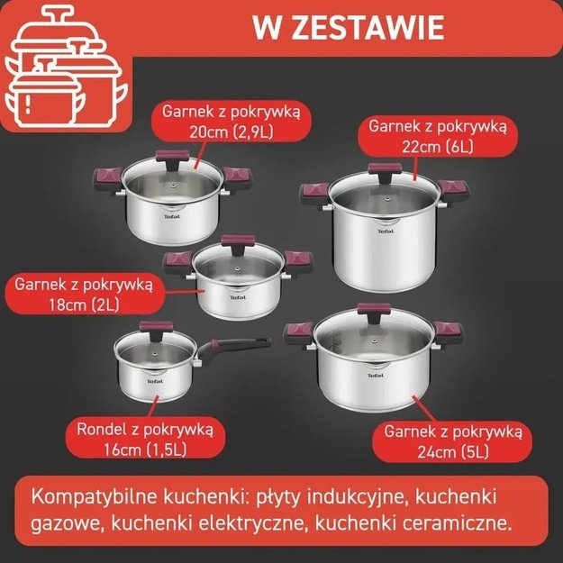 Cookware set TEFAL Cook & Clip 10 pcs G723SA74