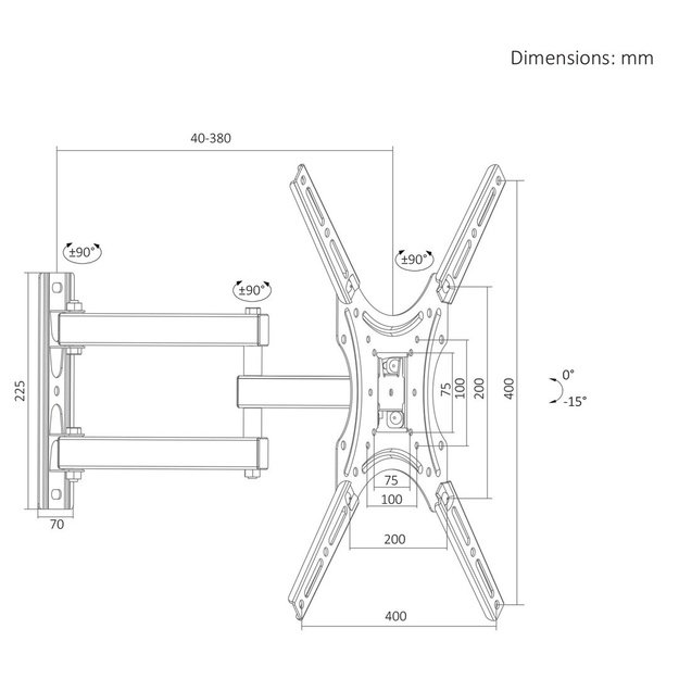 Maclean TV Mount / Bracket, max VESA 400x400, 32-55 , up to 25 kg, black, tilt adjustment 0&deg;&ndash;-15&deg; and swivel adjustment