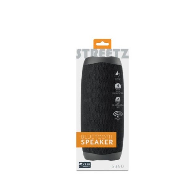 Bluetooth kolonėlė STREETZ, 2x10W, AUX, micro SD lizdas, juoda / S350-BLK / 6612034