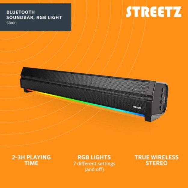 Bluetooth kolonėlė STREETZ, su RGB, micro SD / SB100-BLK / 6612035