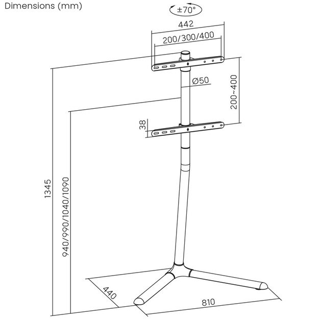 Maclean TV floor stand bracket, 32-70 , max. VESA 400x400, max. 40kg, MC-494