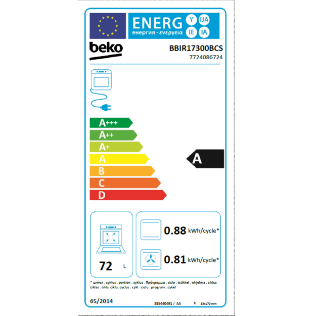 BEKO Oven | BBIR17300BCS | 72 L | Electric | Catalytic | Mechanical control | Height 59.5 cm | Width 59.4 cm | Black