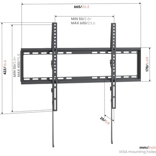 Vogels Wall mount | UP 6003 Fixed TV Wall Mount L | 40-80   | Fixed | Maximum weight (capacity) 55 kg | Black