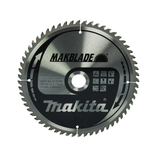 Medžio pjovimo diskas MAKITA Makblade 255x30x2,3mm 60T 5&deg;