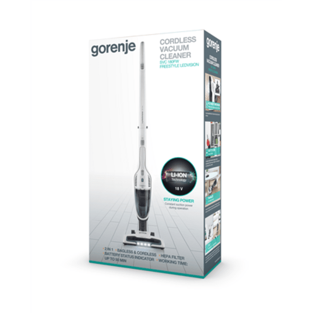 Gorenje | Vacuum cleaner | SVC180FW | Handstick 2in1 | Handstick | 18 V | Operating time (max) 50 min | White | Warranty 24 mont