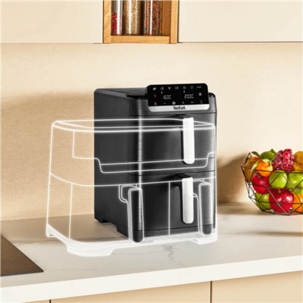 TEFAL Double Basket Airfryer | EY7528E0 Easy Fry Crispy Stack | Power 2700 W | Capacity 6 L + 4 L | Black