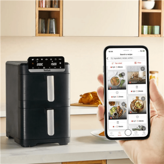 TEFAL Double Basket Airfryer | EY7528E0 Easy Fry Crispy Stack | Power 2700 W | Capacity 6 L + 4 L | Black