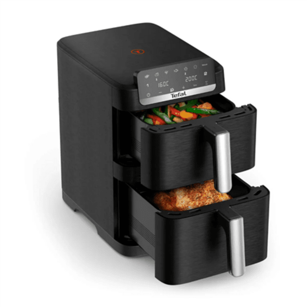 TEFAL Double Basket Airfryer | EY7528E0 Easy Fry Crispy Stack | Power 2700 W | Capacity 6 L + 4 L | Black