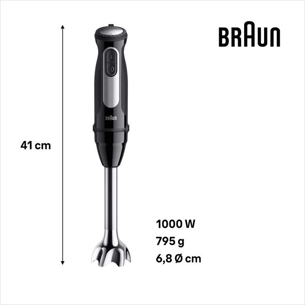 Braun Domestic Home Hand Blender, stainless steel, 1,000 Watts, 25 speeds, Turbo (0X22111504)
