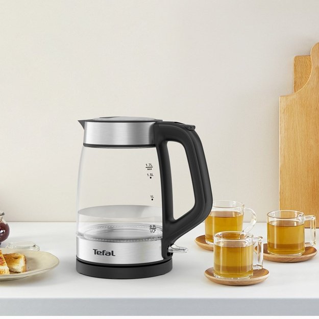 Tefal Glass Kettle KI605830 electric kettle 1.7 L 2200 W Black, Silver, Transparent
