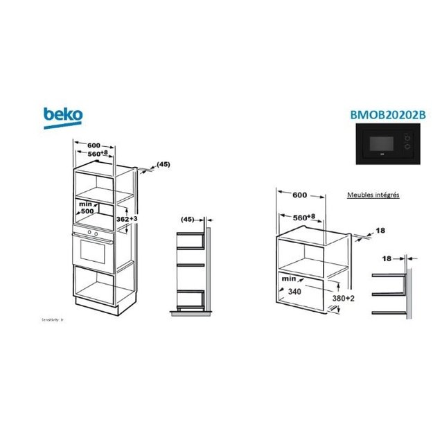 BEKO Microwave oven | BMOB20202B | Built-in | 800 W | 20 L | Black