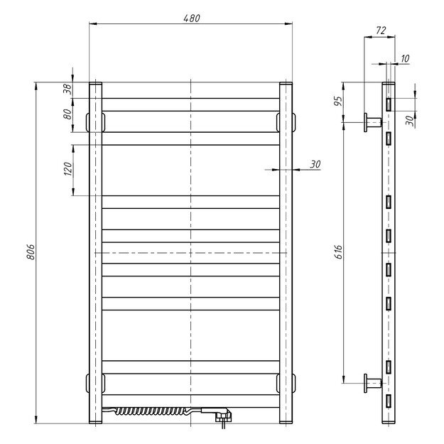 El.rank&scaron;luosčių džiovintuvas Navin Avangard 480*800 kairė juodas 12-228150-4880 2