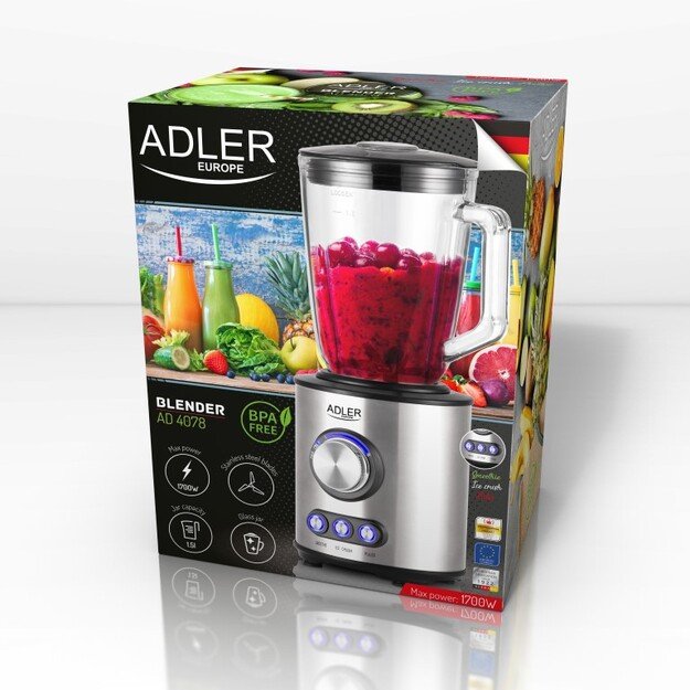 Adler | Blender | AD 4078 | Tabletop | 1700 W | Jar material Glass | Jar capacity 1.5 L | Ice crushing | Stainless steel 1