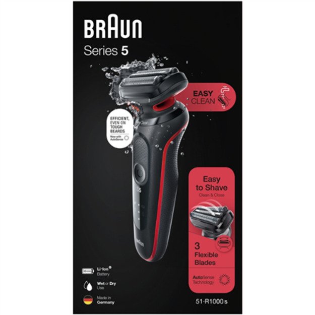 Braun | Shaver | 51-R1000s | Operating time (max) 50 min | Wet & Dry | Black/Red 1