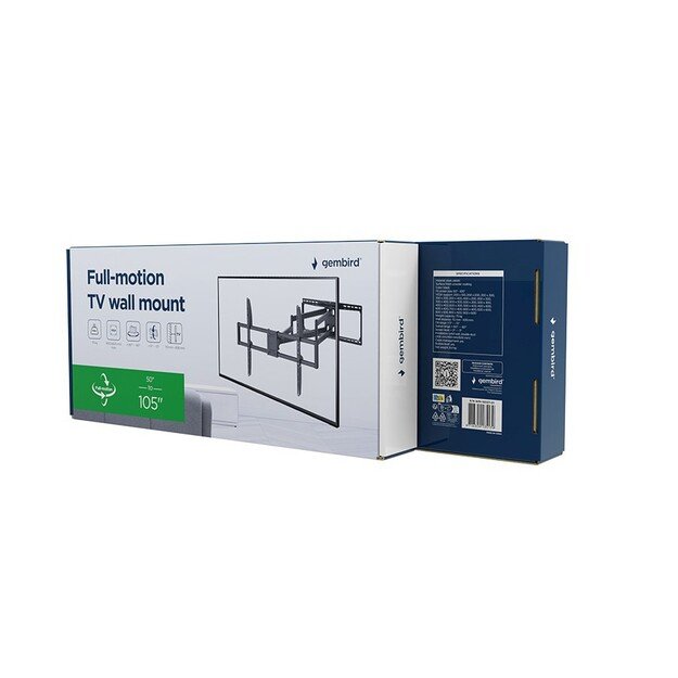 Gembird WM-105ST-01 Full-motion TV wall mount, 50  - 105  , black 1