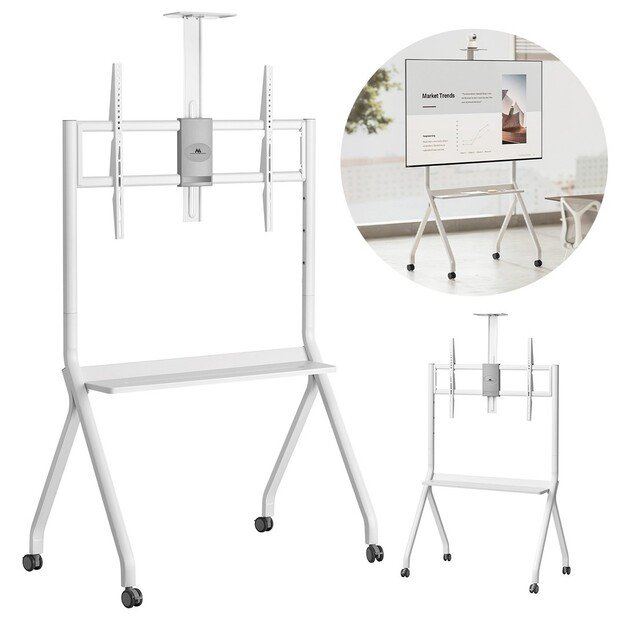 Maclean TV stand / cart, camera shelf, on casters, 55-100 , max load 120kg/10kg shelf, max. VESA 900x600, white, MC-114 W