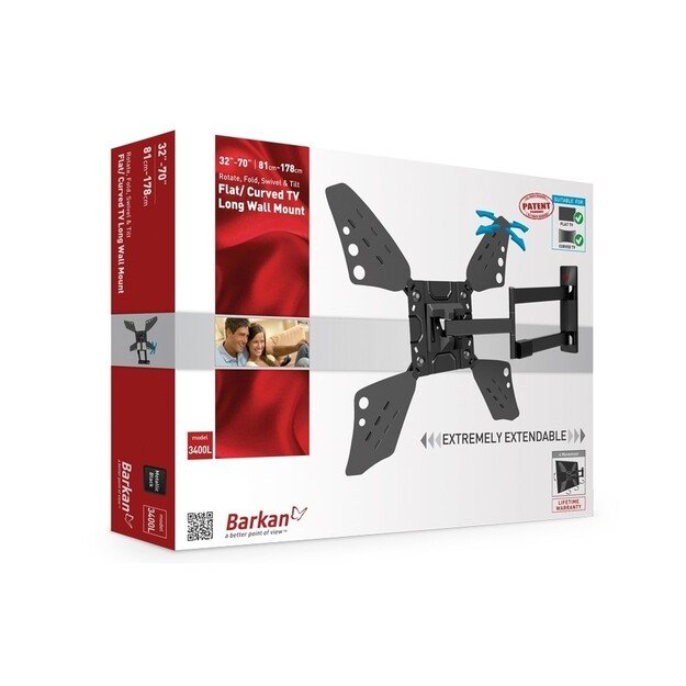 BARKAN 3400LW.W 65  lygiam/lenktam TV, 4 lankstų, sieninis, baltas 1