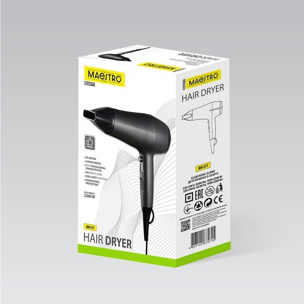 Hair dryer MAESTRO MR-217 2200 W Black, Graphite 1