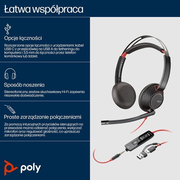 POLY Blackwire C5220 USB-C Headset +Inline Cable