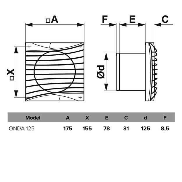Vonios kambario ventiliatorius Vlano ONDA 125 (paprasta komplektacija) 125 mm 1