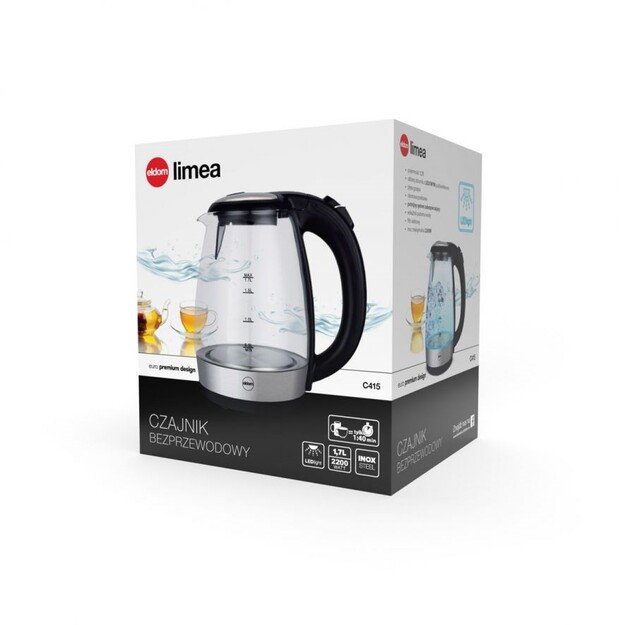 ELDOM Glass kettle LIMEA, 2200 W, capacity 1.7L, LED backlight