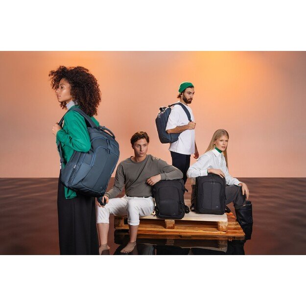 RIVACASE 8435 backpack for laptop 17.3  Tegel ECO, black, waterproof material, eco rPet, pockets for smartphone, documents, 28