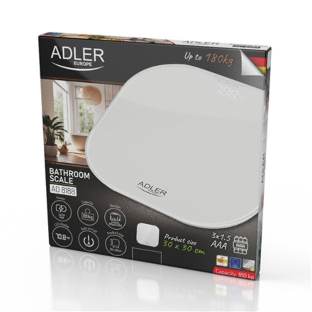 Adler Bathroom Scale | AD 8188 | Maximum weight (capacity) 180 kg | Accuracy 100 g | White 1