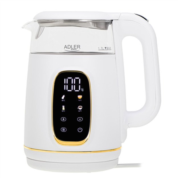 Adler Kettle with LED Display | AD 1305 | Electric | 2200 W | 1.7 L | Plastic | 360&deg; rotational base | White/Gold