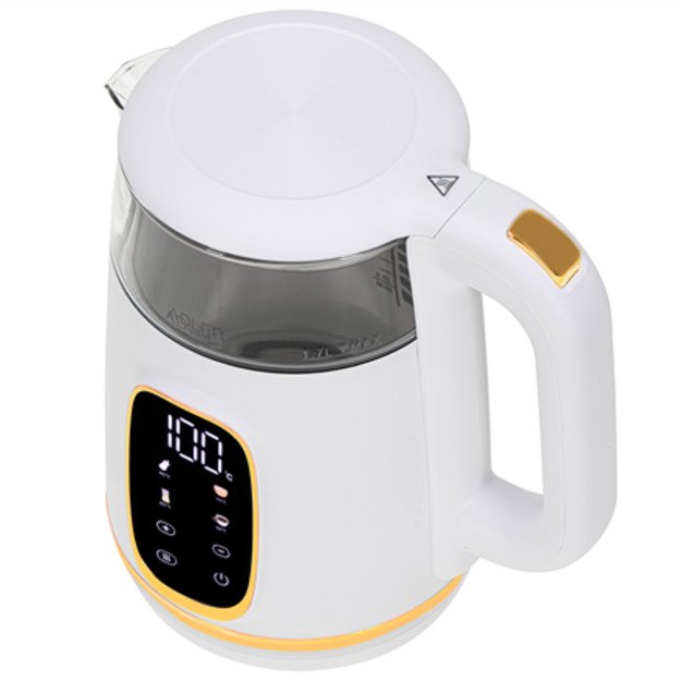Adler Kettle with LED Display | AD 1305 | Electric | 2200 W | 1.7 L | Plastic | 360&deg; rotational base | White/Gold 9