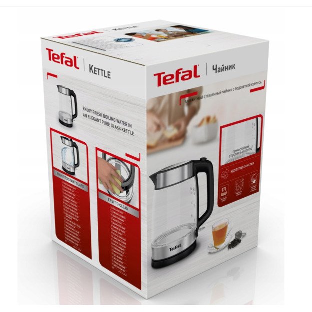 TEFAL Kettle | KI700830 | Electric | 2200 W | 1.7 L | Glass | 360° rotational base | Black/Stainless Steel