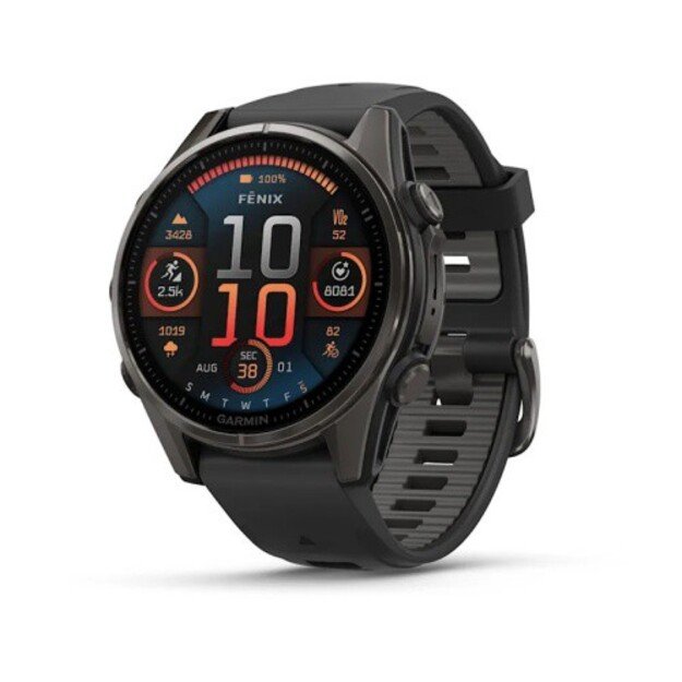 Garmin Fenix 8 I&scaron;manusis laikrodis 43 mm AMOLED Sapphire,Carbon grey Ti.,Black/Pebble grey sil. band