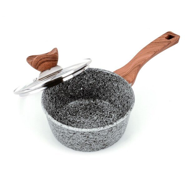 PROMIS Set of pots GRANITE, saucepan 16 cm, pots 20,24,28 brown handles