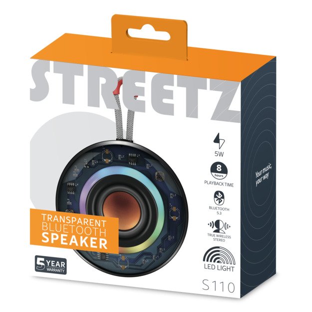 S110 permatoma Bluetooth kolonėlė STREETZ, 5W / S110-BLK / 6612077