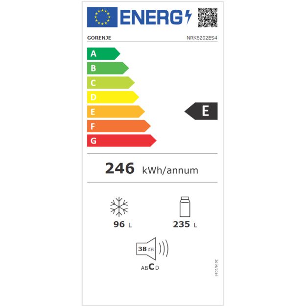 Gorenje Refrigerator | NRK6202ES4 | Energy efficiency class E | Free standing | Combi | Height 200 cm | No Frost system | Fridge