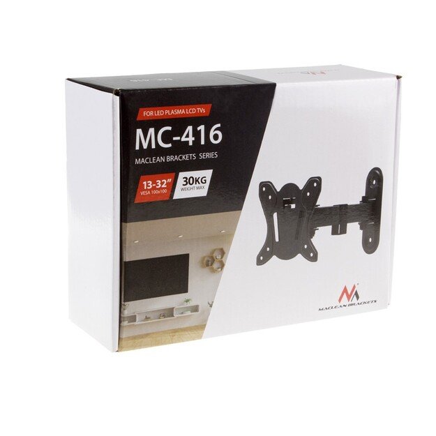 Maclean MC-416 TV Monitor Wall Mount 13 -32  30kg Tilt Rotate max. VESA 100x100 Black Powder Coating LED OLED LCD Universal