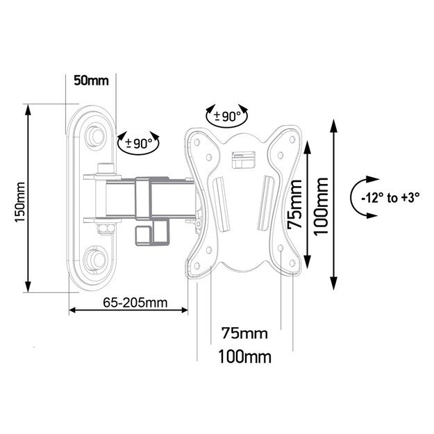 Maclean MC-416 TV Monitor Wall Mount 13 -32  30kg Tilt Rotate max. VESA 100x100 Black Powder Coating LED OLED LCD Universal