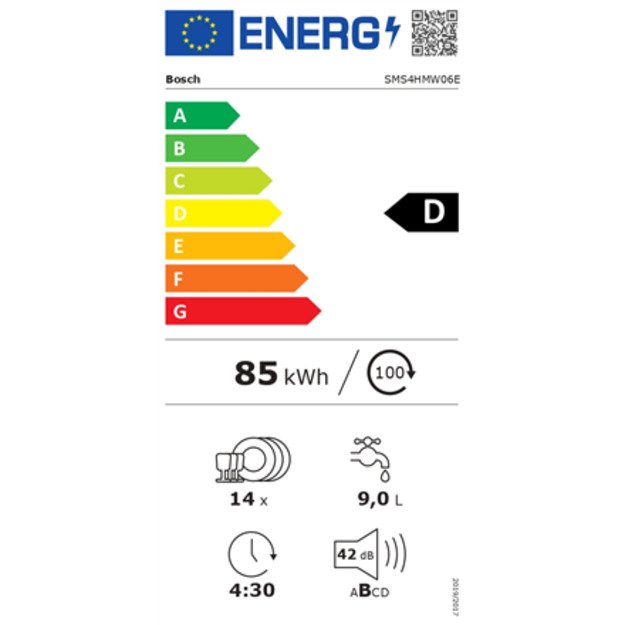 Dishwasher | SMS4HMW06E | Free standing | Width 60 cm | Number of place settings 14 | Number of programs 6 | Energy efficiency c