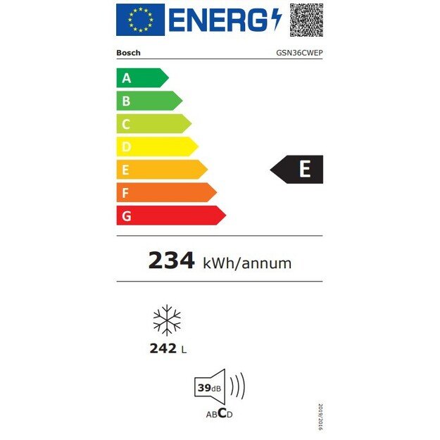 Bosch | Freezer | GSN36CWEP | Energy efficiency class E | Upright | Free standing | Height 186 cm | Total net capacity 242 L | N