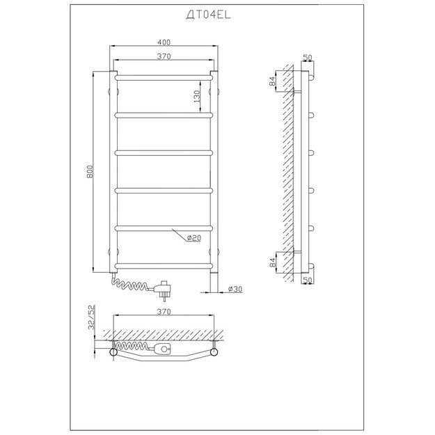 Elektrinis rank&scaron;luosčių džiovintuvas Kosser Trapecija 800x400/6 EL reg. (laidas kairėje) 1