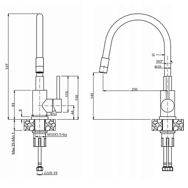 Virtuvinis maišytuvas su ištraukiama žarna Quadron Maggie 3323503BLM, juodas matinis 1