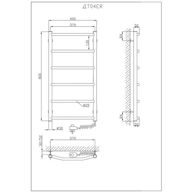 Elektrinis rankšluosčių džiovintuvas Kosser Trapecija 800x400/6 ER reg. (laidas dešinėje) 1