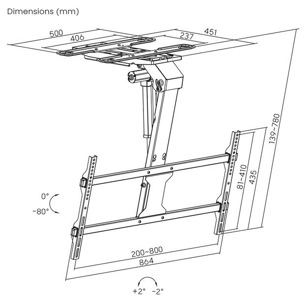 Maclean electric TV mount, ceiling mount, Tuya support, max. VESA 800x400, for TV 43-86 , max. 45kg, MC-110 T
