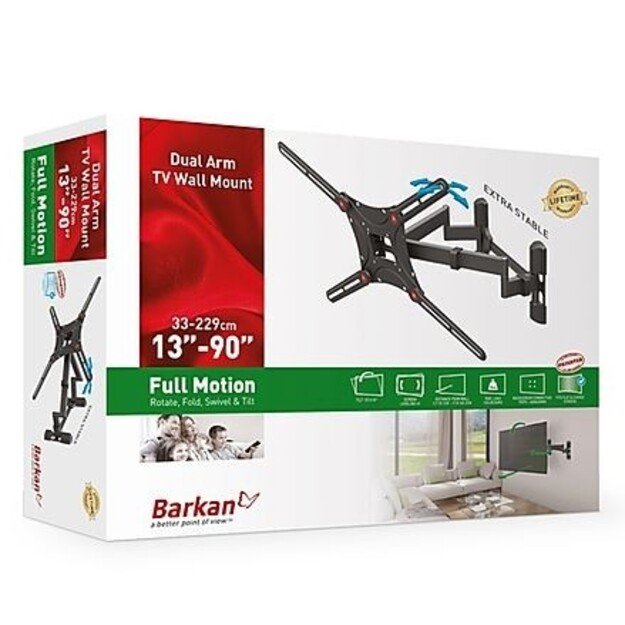 BARKAN BM464 13 -90  lygiam/lenktam TV, 4 lankstų, sieninis, juodas