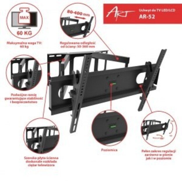 Mount wall for TV ART AR-52 (Wall, 30  - 70 , max. 60kg)
