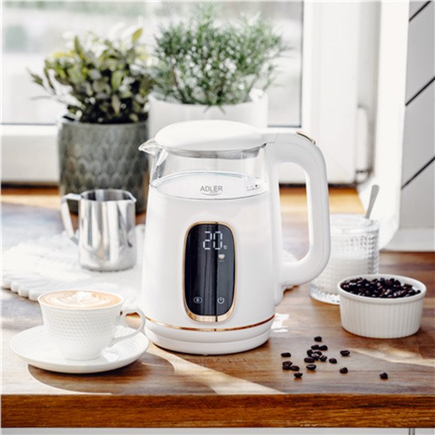 Adler Kettle with LED Display | AD 1305 | Electric | 2200 W | 1.7 L | Plastic | 360&deg; rotational base | White/Gold