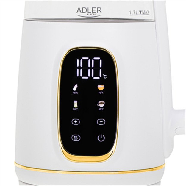 Adler Kettle with LED Display | AD 1305 | Electric | 2200 W | 1.7 L | Plastic | 360&deg; rotational base | White/Gold