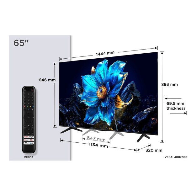 TCL P7K 65P7K TV 165.1 cm (65 ) 4K Ultra HD Smart TV Wi-Fi Metallic 450 cd/m&sup2;