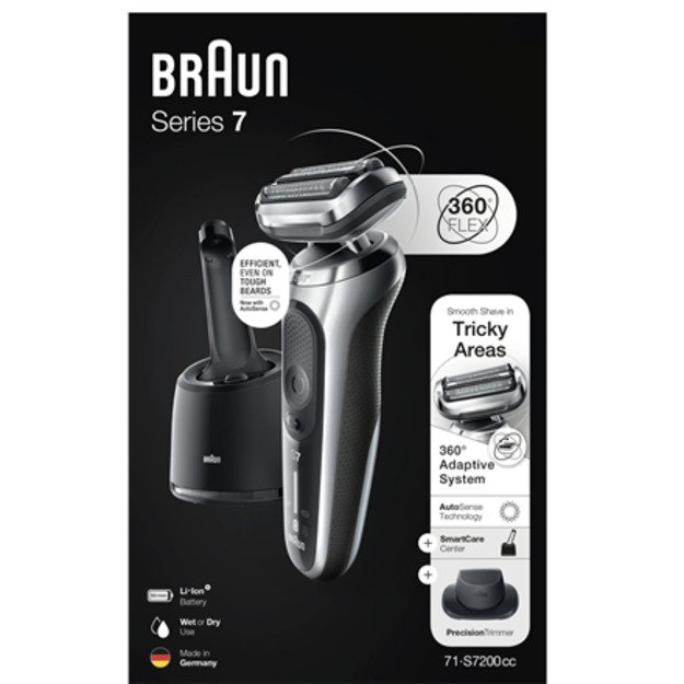 Braun | Shaver | 71-S7200cc | Operating time (max) 50 min | Wet & Dry | Silver/Black 1